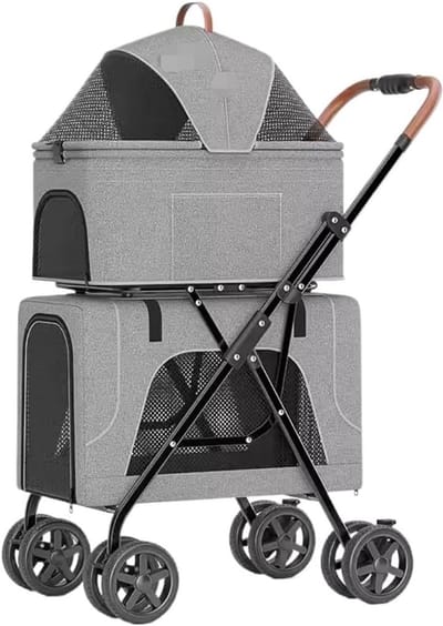 Dierenwagen - Hondenbuggy - Comfortabel Transport - Afneembare Drager - Tot 20kg - Grijs