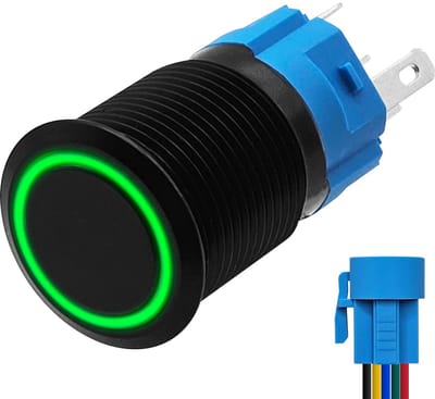 ProRide Metalen Drukschakelaar 220V ON-OFF - 16mm - Aan/uit schakelaar met Aansluitkabel - Spatwaterdicht - LED Indicatie Groen