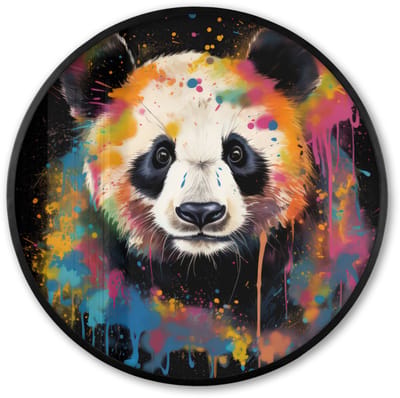 Poster in lijst Rond - Fotolijst 60x60 cm - Posters - Panda - Graffiti - Dieren - Zwart - Kleuren - Ronde posterlijst zwart - Decoratie - Wanddecoratie woonkamer - Muurdecoratie slaapkamer