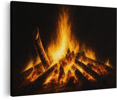 Artaza Canvas Schilderij Open Haard Met Vlammen Tegen Zwarte Achtergrond - 30x20 cm - Klein - Wanddecoratie Woonkamer - Schilderijen - Muurdecoratie