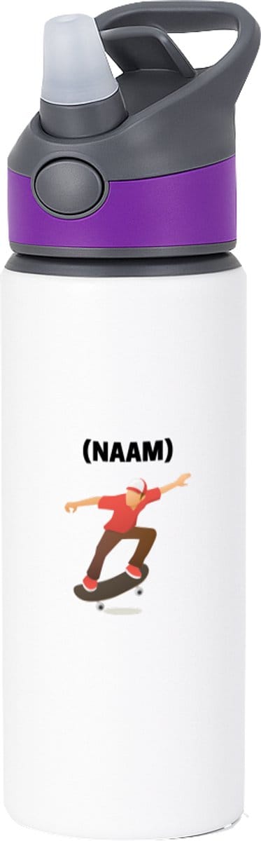 Hacebo® - Skateboarden met eigen naam waterfles met rietje paars - Sport - Skateboarder - Skaten - water fles - 650ML
