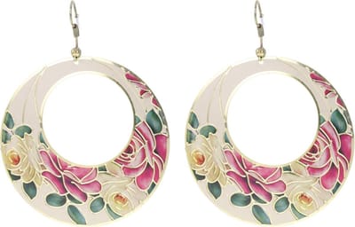 Behave - Oorbellen hangers cremekleur bloemenprint - Zomerfestival stijl