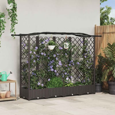vidaXL Verhoogd Bed met Trellis en Dak Bruin 203,5 x 40 x 123 cm PP