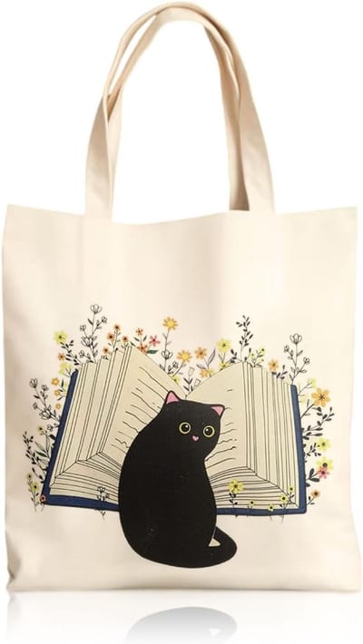 Ruime Canvas Tas voor Katten met Rits, Herbruikbare Schoudertas, Schattige Kattenprint, Ideaal voor Winkelen en Strandgebruik