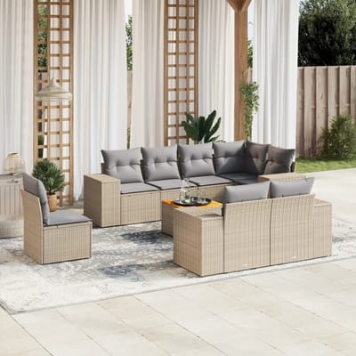 vidaXL - 9-delige - Loungeset - met - kussens - poly - rattan - beige