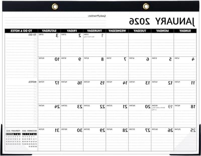 Bureaukalender 2025-2026 - Maandelijkse planner - Planning maken - Met hoekbeschermers - 22 x 17 inch - Zwart