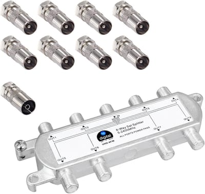 8-weg kabelverdeler voor satelliet, kabeltelevisie en FM | F-connector | 5-2400 MHz | 75Ω | volledig afgeschermd