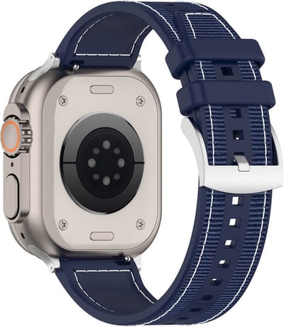 Hybride nylon-siliconen bandje - geschikt voor Apple Watch 1/2/3/4/5/6/7/8/9/10/11/ SE (1,2,3) met maat 38 mm / 40 mm / 41 mm en 42 mm (Watch 10/11) - donkerblauw