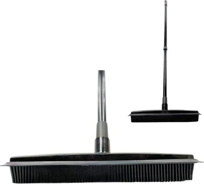 Synx Tools Rubberen Bezem met steel Zwart - Kappersbezem - 30cm - Pet hair remover bezems - Bezem binnen & buiten - Huisdierhaar verwijderaar - Verstelbaar Steel 60/120 cm
