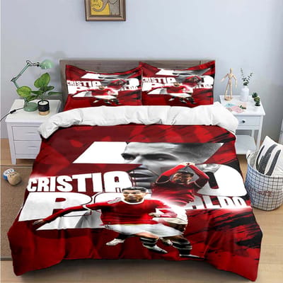Mode Voetbalster R-Ronaldo Print Beddengoed Set Dekbedovertrek Dekbed Bed Jeugd Kinderen Meisjes Jongens Luxe Verjaardagscadeau AU Single(140*210cm)3pcs