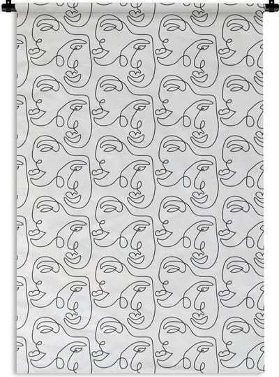 Wandkleed - Wanddoek - Line Art - Patronen - Zwart Wit - 120x180 cm - Wandtapijt