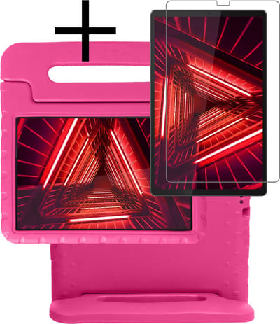 Hoes - Geschikt voor Lenovo Tab M10 FHD Plus (2e / 2nd Generatie) - Met Screenprotector - Kinderhoes Shockproof Bumper - Kidsproof Case - Tablet Hoesje - Kinder Cover - Roze