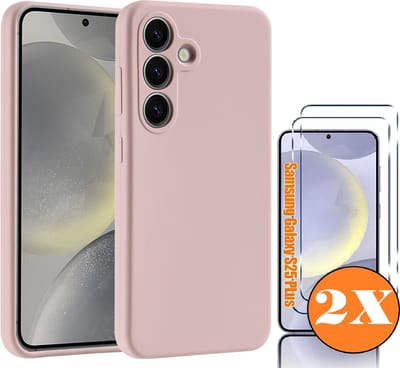 Hoesje geschikt voor Samsung Galaxy S25 Plus Hoesje siliconen Pink Sand zacht TPU backcover - Met gehard glas screenprotector Galaxy S25 Plus / S24 Plus - 2 stuks