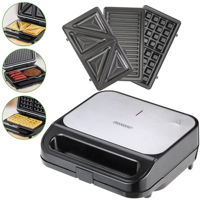 Monzana Tosti Apparaat - 3 in 1 Afneembare Platen 25x23,5x10cm - Zwart