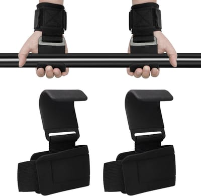 Dailygoods - Fitness trekhulpen krachttraining met rubber - 1 paar trekhulpen haken, lifting straps, gym straps, griphulpen krachtsport, antislip klimhaken, klimhaak greep haken voor mannen en vrouwen, zwart