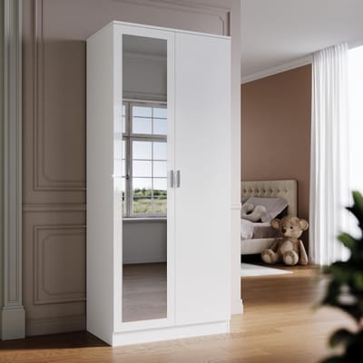 Lumière Spiegel Kledingkast 2-Deurs 76x47x180 cm Hoogglans Wit met Soft-Close en Aluminium Hangroede – Nicolehome