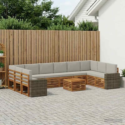 vidaXL - Buiten - bank - set - 11 - st - Naturel - en - lichtgrijs - Polyester