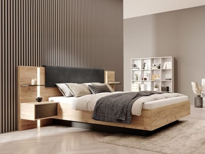 Vente-unique Bedframe stof antracietgrijs, natuurlijk licht 160 x 200 cm