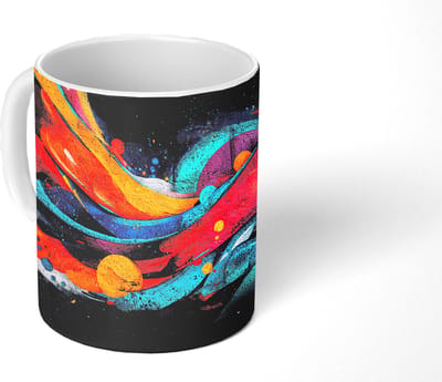 Mok - Koffiemok - Banen - Golven - Kleurrijk - Abstract - Mokken - 350 ML - Beker - Koffiemokken - Theemok