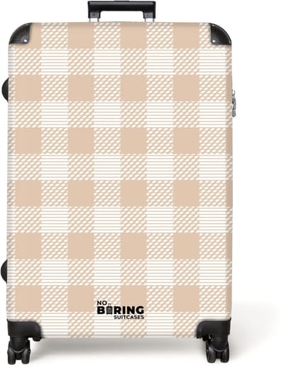 NoBoringSuitcases.com® - Koffer groot - Reiskoffer lichtgewicht - Geruit patroon in beige en crème met textuuraccenten - Rolkoffer met 4 wielen - Grote trolley XL - 98 liter bagage