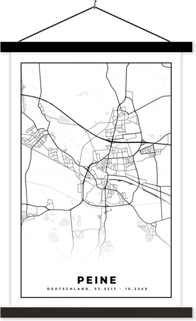 Posterhanger incl. Poster 40x60 cm - Schoolplaat - Plattegrond - Peine - Kaart - Stadskaart - Textielposter - Zwarte latten - Stadskaart