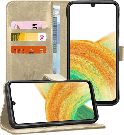 Hoesje geschikt voor Samsung Galaxy A33 - Book Case Kunstleer Wallet Cover Portemonnee Pasjeshouder Hoes Goud
