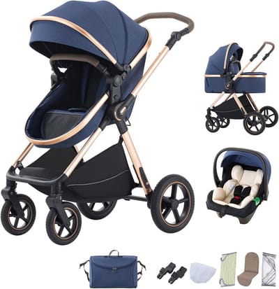 3-in-1 Kinderwagen Combiwagen en Buggy - Inklapbaar Reissysteem voor Pasgeborenen
