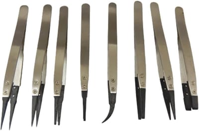 ESD Pincet - Antistatisch Gereedschap - Elektronica Reparatie - Hittebestendige Tips - 116-130 mm - Zwart Grijs