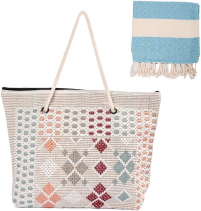Dailygoods- Boodschappentas Grote - Strandtas met Ritssluiting - Boheemse Stijl - Katoenen Tas - Lichtgewicht en Duurzaam - Ideaal voor Reizen en Vakantie