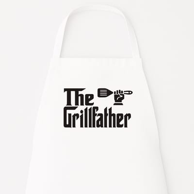 The Grillfather Schort - Uniek Kerstcadeau & Sinterklaascadeau voor Mannen - BBQ Keukenschort - Keukenschort wit