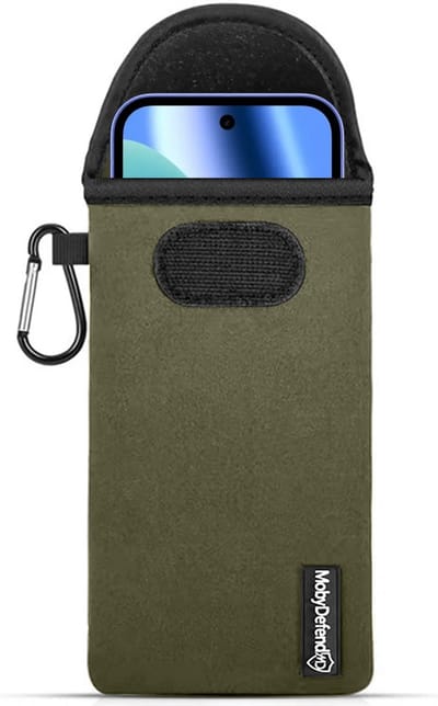 MobyDefend Hoesje - Geschikt voor Google Pixel 10a - Neopreen Pouch Met Karabijnhaak - Insteek - Riemlus - Groen