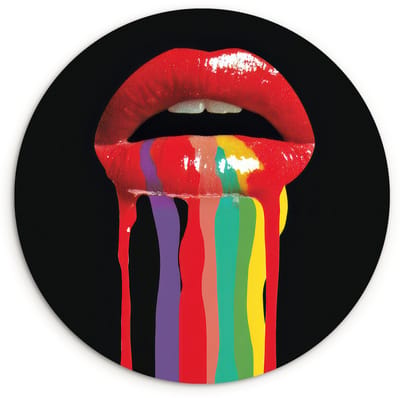 WallCircle® Wandcirkel 120x120 cm - Muurcirkel Lippen - Kleuren - Zwart - Muurdecoratie woonkamer - Wanddecoratie slaapkamer - Kamer decoratie accessoires - Ronde schilderijen XXL