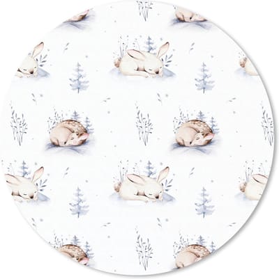 Muismat rond 20x20 cm - Mousepad Winter - Konijn - Hert - Ronde muismatten - Kerst - Cadeau - Kerstcadeau voor mannen en voor vrouwen