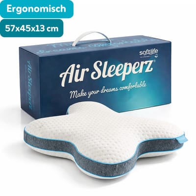 AirSleeperz® SoftLife Ergonomisch Vlinderkussen Memory Foam - Neksteun Hoofdkussen - 57x45 cm - Orthopedisch Kussen tegen Nek- en Schouderklachten - Voor Zij-, Rug- en Buikslapers