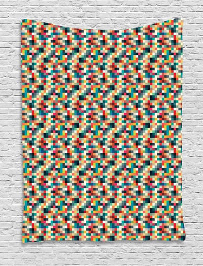 ABAKUHAUS Geometrisch Wandtapijt, Kleurrijke Vierkanten, Woonkamer Slaapkamer Wanddoek Zijdezacht Satijn Wandtapijt, 100 x 150 cm, Meerkleurig