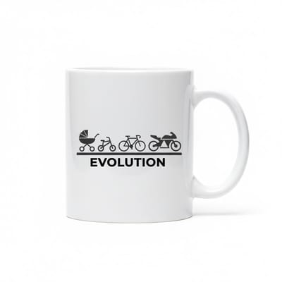 Evolution Mok 330ml – Van Kinderwagen tot Fiets tot Motor – Leuk Cadeau voor Motormuizen, Fietsers & Snelheidsfans