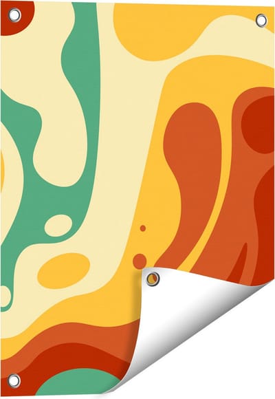 Gards Tuinposter Abstracte Kunst - Organische Kleurrijke Vormen - 40x50 cm - Tuindoek - Tuindecoratie - Wanddecoratie buiten - Tuinschilderij