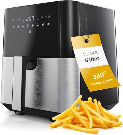 SNJY® Airfryer XXL - Airfryer Dubbel - Heteluchtfriteuse - Airfryer Dubbele Mand - 1450 Watt - Zwart/RVS