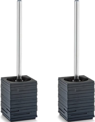 Zeller WC borstel - 2x - toiletborstel in houder - kunststeen - zwart - 9 x H38 cm