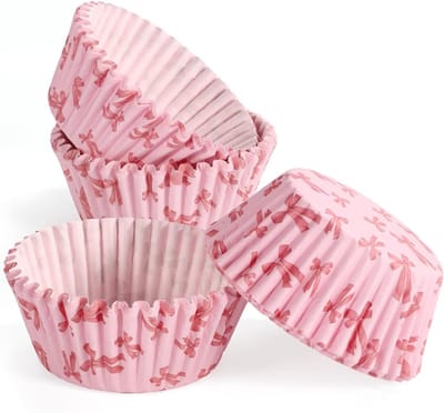EGoods - 300 Roze Cupcakevormpjes met Strik Cupcaketoppers voor Verjaardagen, Bruiloften en Babyshowers