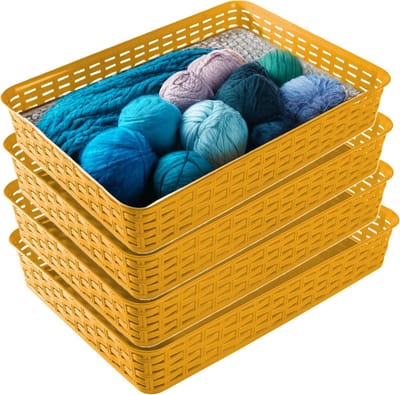 Hega Hogar Opbergmandje/ladeverdeler - 4x - okergeel - 4.5 liter - kunststof - 26 x 35 x 6 cm - kastmandjes - manden