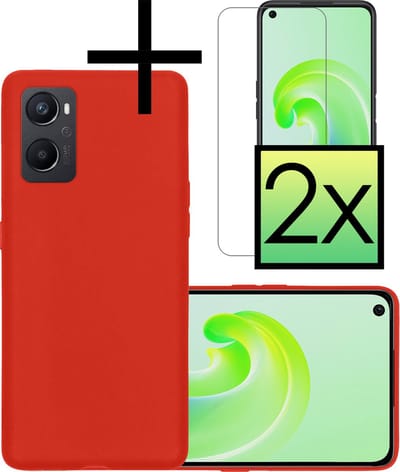 Hoesje - Met 2x Screenprotector - Geschikt voor OPPO A76 - Sterk & Shockproof - Back Cover - Siliconen Case - Telefoon Hoes - Rood