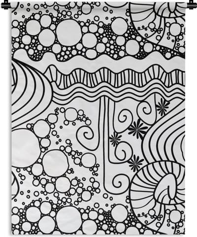Wandkleed - Wanddoek - Patronen - Abstract - Line Art - Zwart Wit - 90x120 cm - Wandtapijt