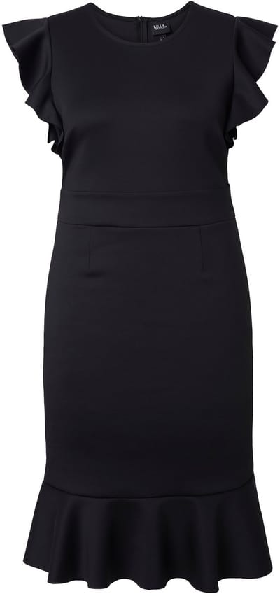 Ulla Popken - Dames - Scuba jurk comfortabele pasvorm korte kapmouwen - Zwart - Maat 48