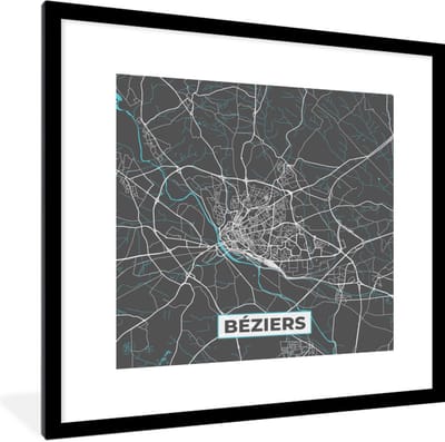 Fotolijst incl. Poster - Béziers – Plattegrond – Frankrijk – Kaart – Stadskaart - 40x40 cm - Posterlijst