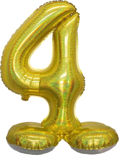 Folieballon cijfer 4 holografisch goud 82 cm