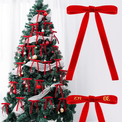 30 Stuks Fluwelen Strikken voor Kerstboomdecoraties, Vintage Cadeau Strikken, Versiering voor Tafel en Guirlandes