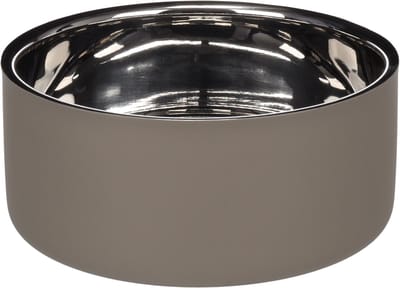 Voerbak hond - drinkbak hond - 1,9L - Xara Rond Taupe & Zilver - extra grote inox voerbak dubbelwandig - 20,5cm