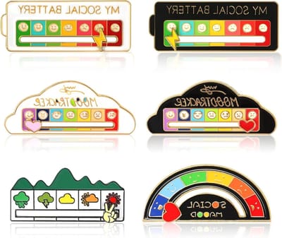 6 Stuks Grappige Mood Pins voor Sociale Batterij, Interactieve Broches voor Mentale Gezondheid en Stemming, Ideaal voor 7 Dagen Gebruik