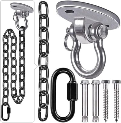 Allecta - Plafondhanger voor hangmat en schommel, 180 graden draaibaar, incl. hardware en zwarte ketting, geschikt voor buiten, speelplaats, stoel, yoga, touw - 1m